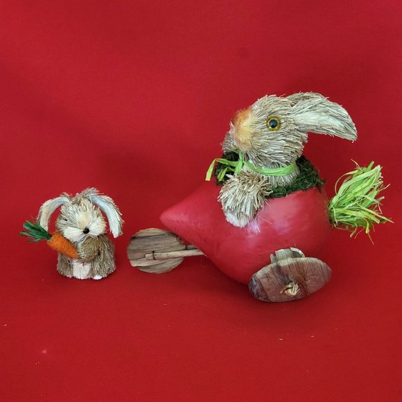 Sisal Rabbit Easter Bunny Riding Turnip Small Bubby Holding Carrot Spring Home D - Picture 5 of 11